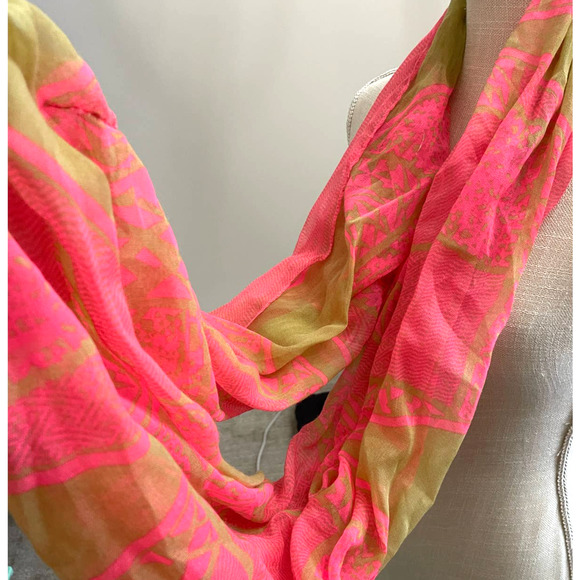 Do everything in Love Tan Neon Pink light weight Infinity Scarf - Picture 2 of 11